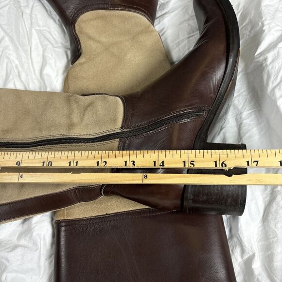 Coach Olivia Riding Boots Tan Suede Brown Leather 6‎ B Stacked Heel - Picture 12 of 16
